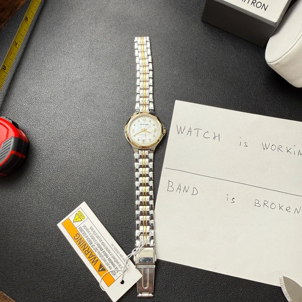 Armitron‎ 75/5879TT Women's Two Tone Crystal Bracelet Watch Working BROKEN BAND
